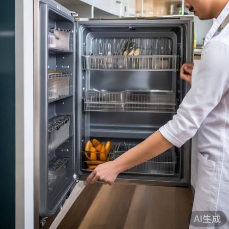 消毒柜定期检查，餐具干放，通风