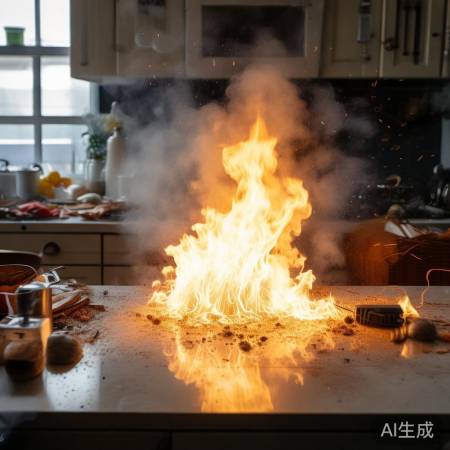 炒菜时电池爆炸，热浪惊险火险！