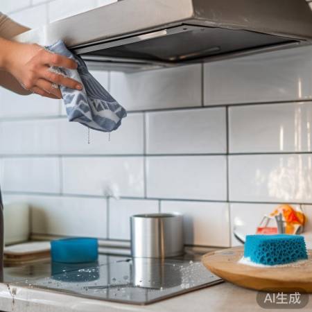 油烟机清洁法：湿布+小苏打糊